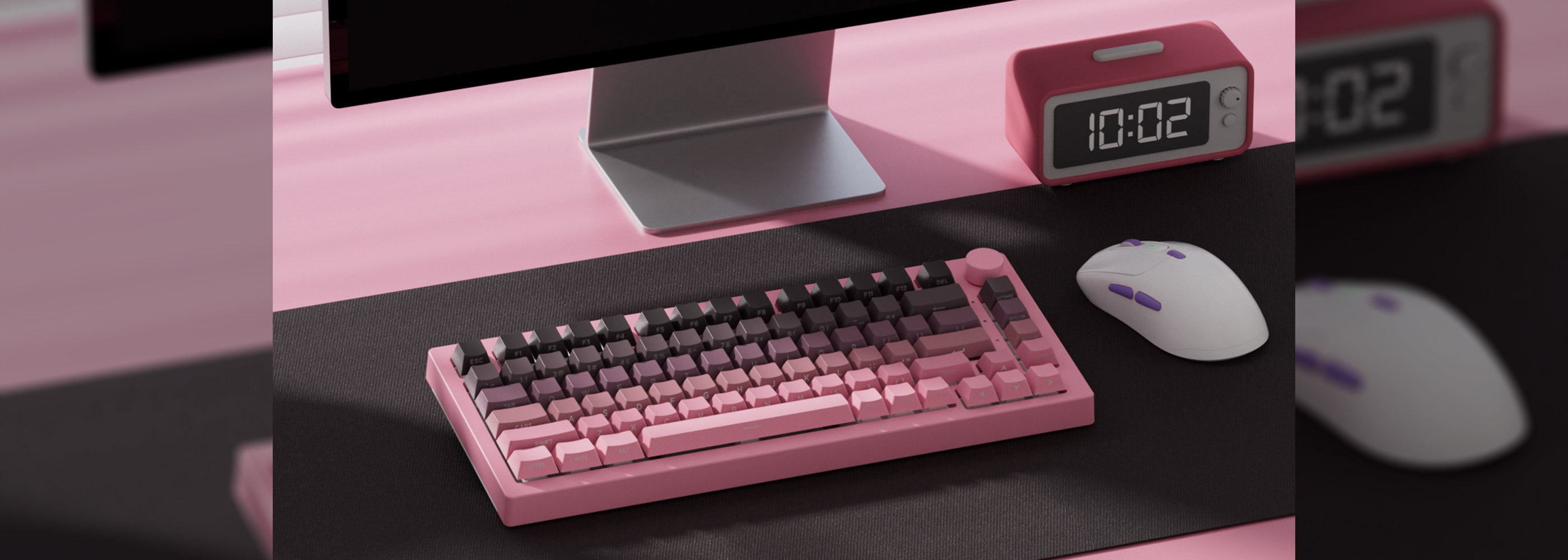 Black & Pink Gradient Keycap Set Install on the Keyboard