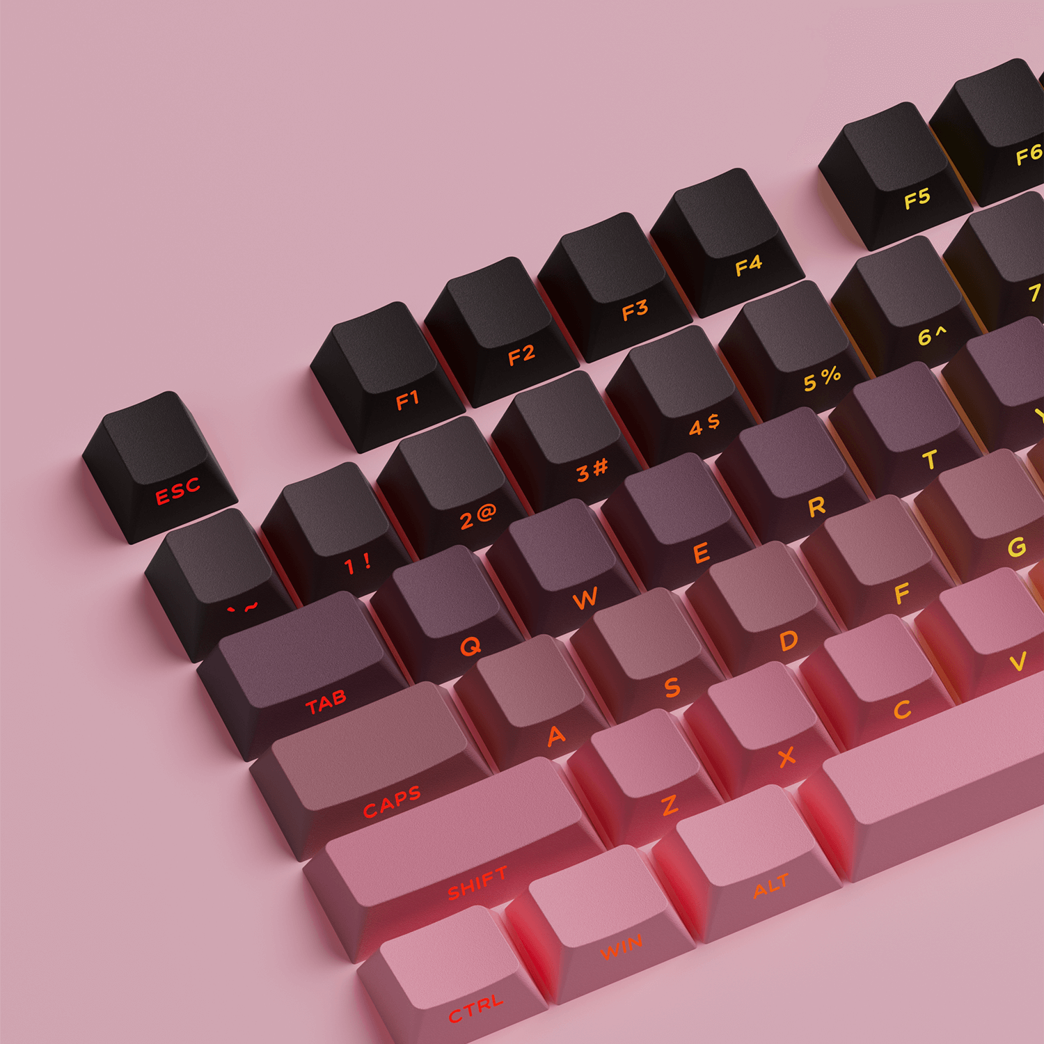 Black & Pink Gradient Keycap Set Shine Through Side Printed Keycaps