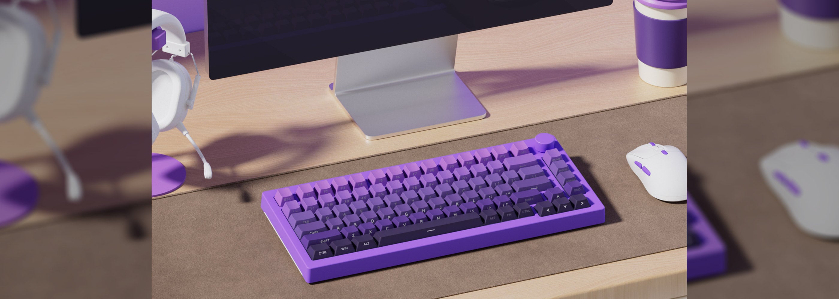 Purple Gradient Keycap Set Install on the Keyboard